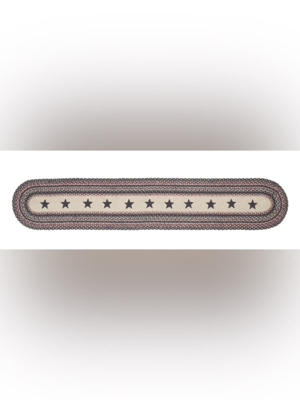 Patriotic Primitive Colonial Star Braided Jute Table Runner OVAL 13x72”